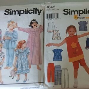 Simplicity Girls Sewing Pattern 9648 & 8093 - Night Gowns And Pant/short Set